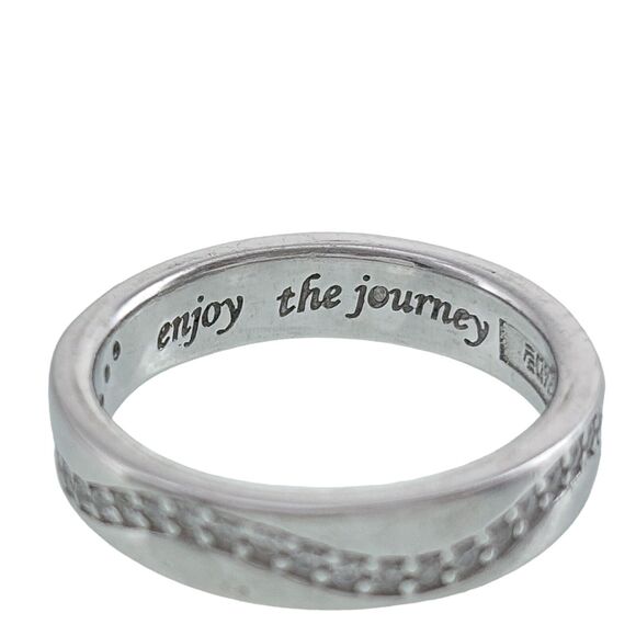 Sterling Silver 925 Wavy Cubic Zirconia "Enjoy The Journey" Ring Size 5.5 - Picture 3 of 5